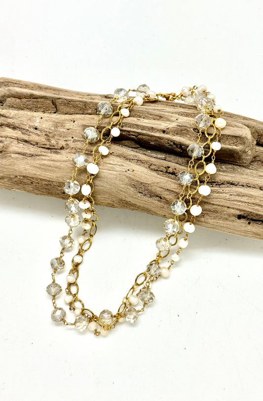 Necklace FreshwaterPearl w/GlassBead &Filigree Gold 18”w/2”