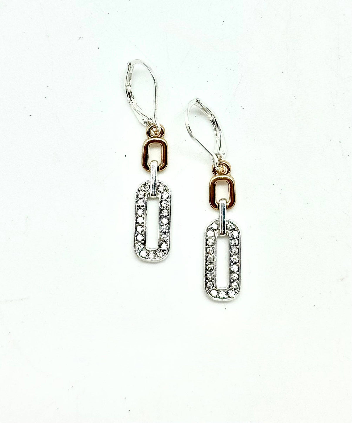 Earring Alloy Plated Clear Stone on RectangleDrop MultiMetal