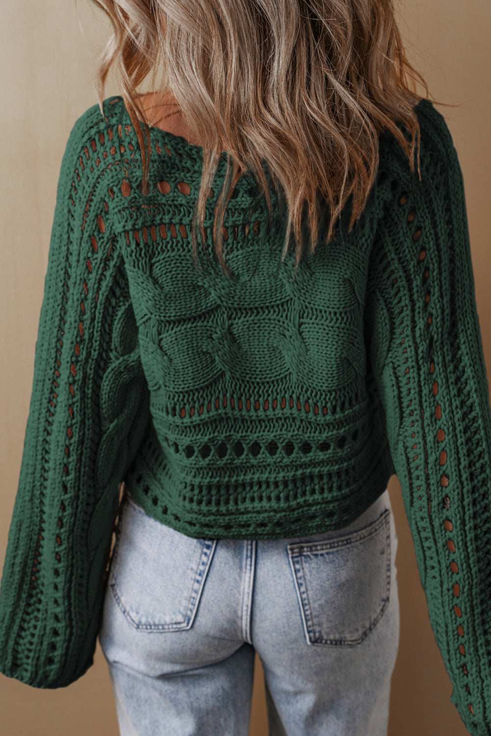 Hollow Out Cable Knit Cropped Sweater