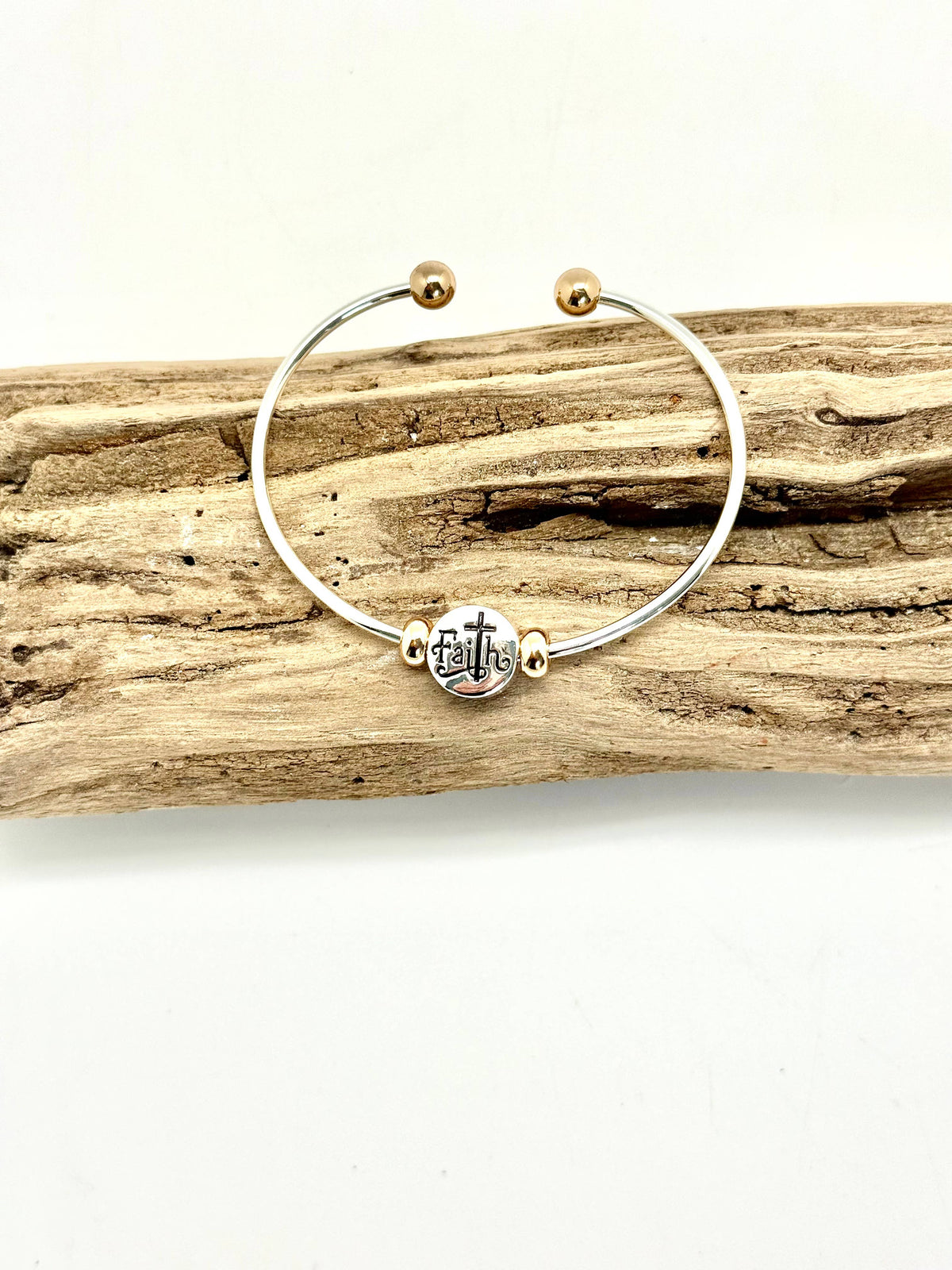 Bracelet Cuff with Faith Medallion, polished , anti tarnish