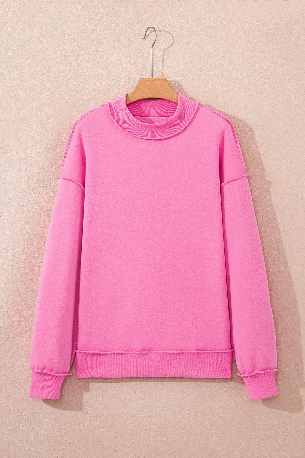 Apricot Oversize Drop Shoulder Reversible Mock Neck Sweatshirt