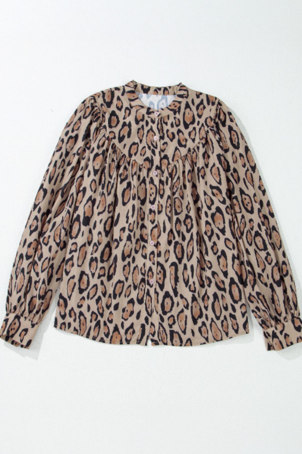 Notched Long Sleeve Blouse