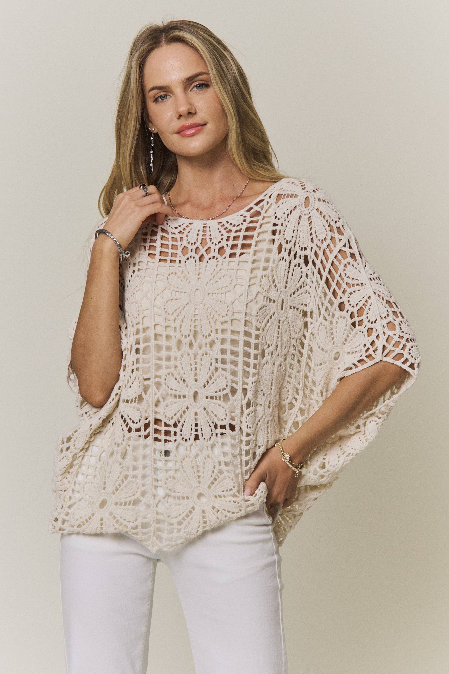 FLORAL CROCHET OPEN-KNIT TOP