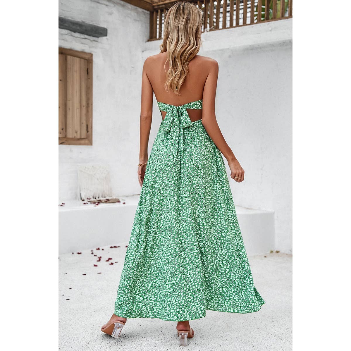 Floral Boho Tie Sleeveless High Waist Maxi Split Dress