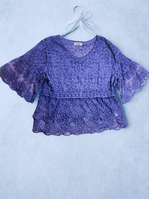 BELL SLEEVES LACE BLOUSE SCALLOP EDGE