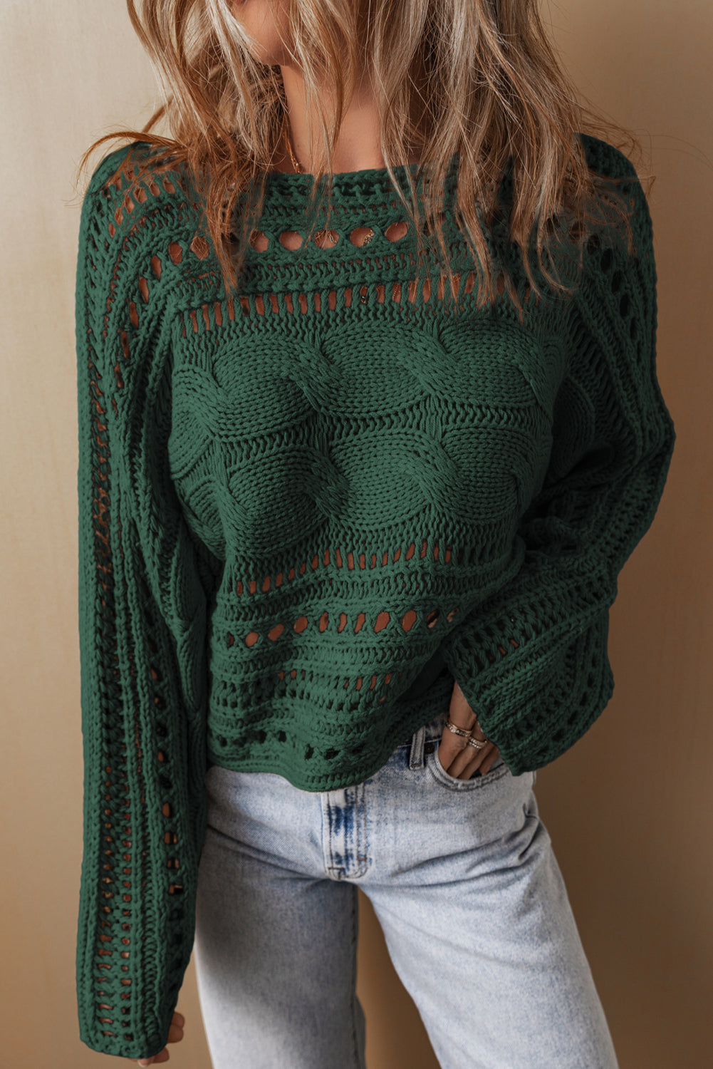 Hollow Out Cable Knit Cropped Sweater