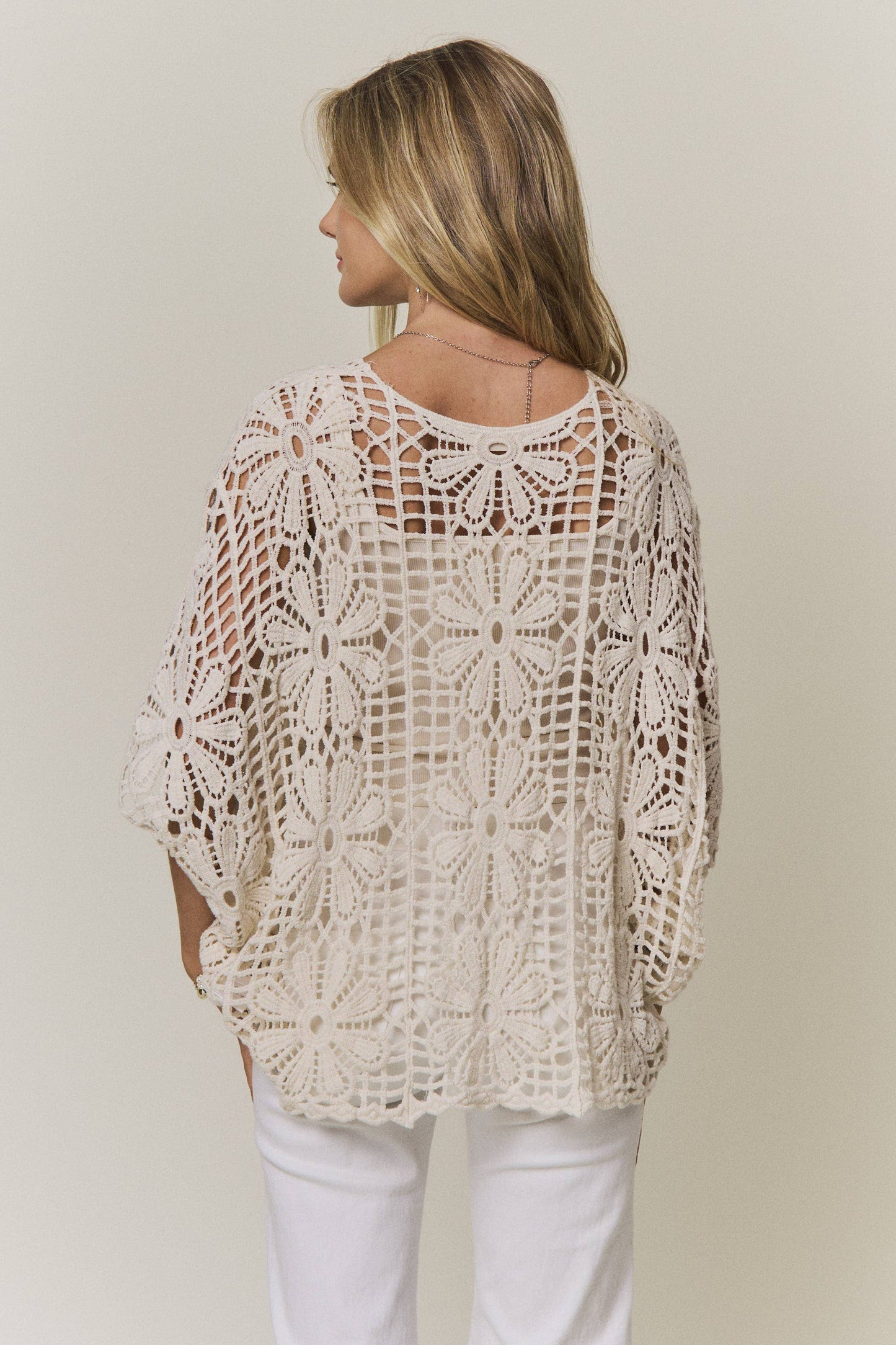 FLORAL CROCHET OPEN-KNIT TOP
