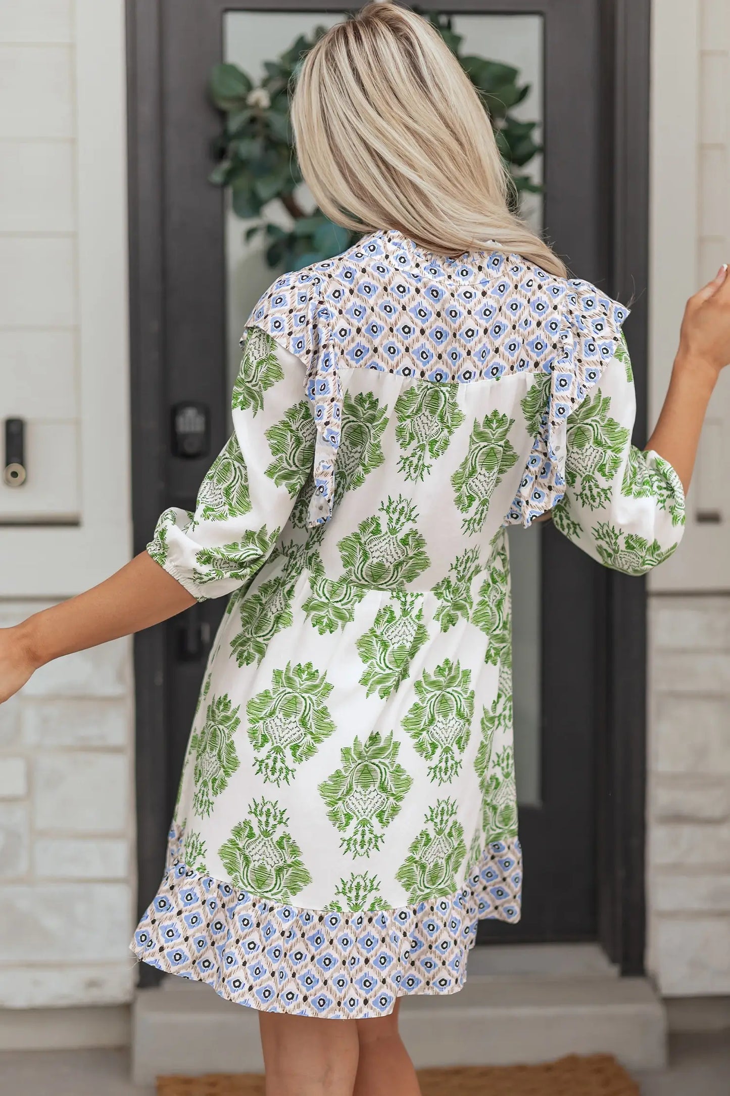 Floral Mini Dress Casual Ruffle Patchwork Mini
