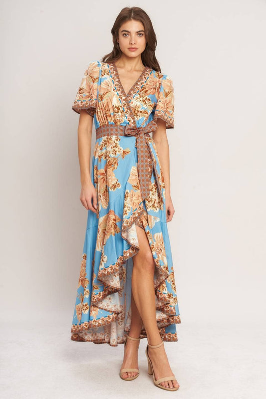 Printed woven hi-lo midi dress