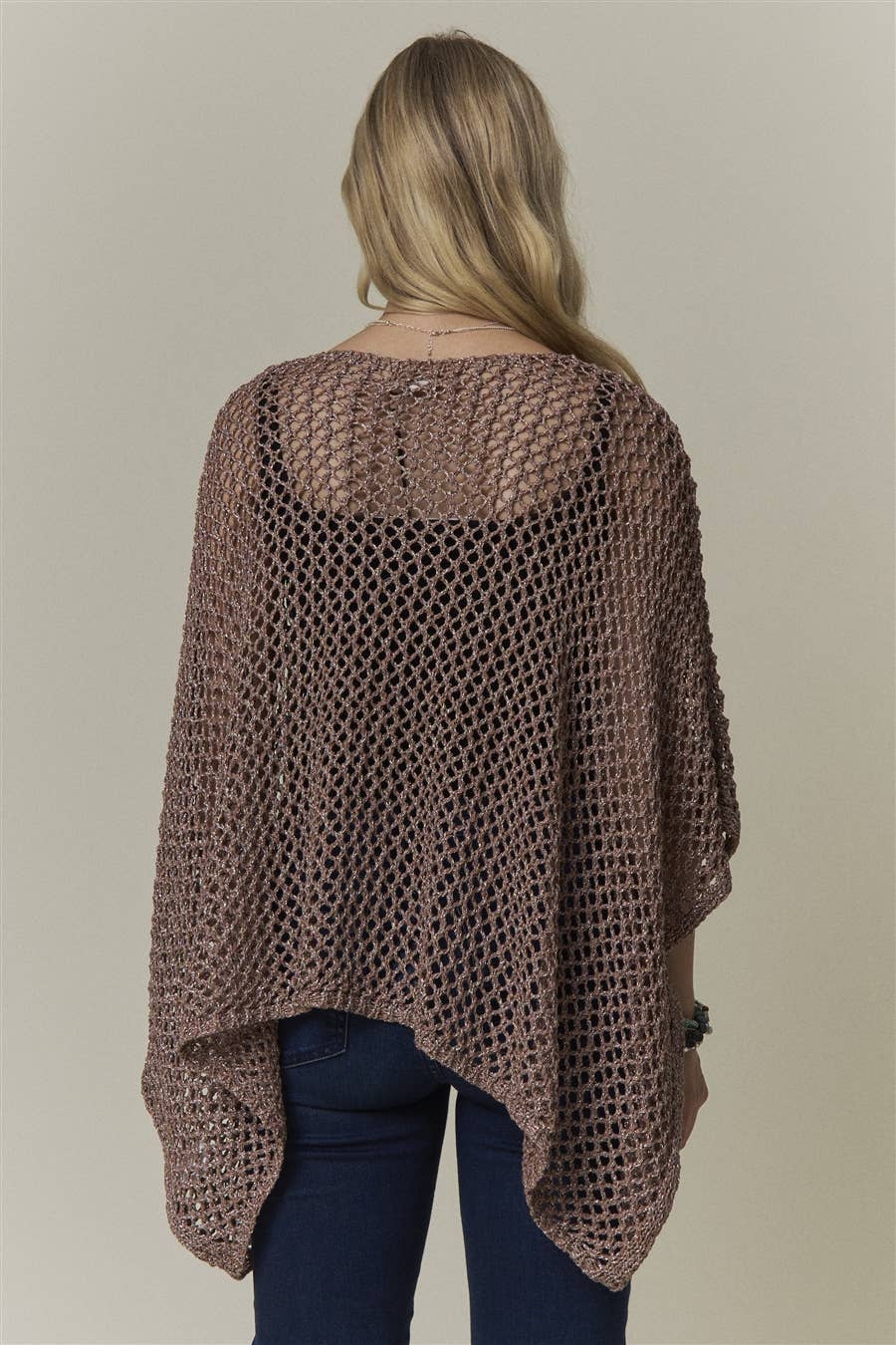 OPEN-KNIT PONCHO SWEATER TOP- CESW4486