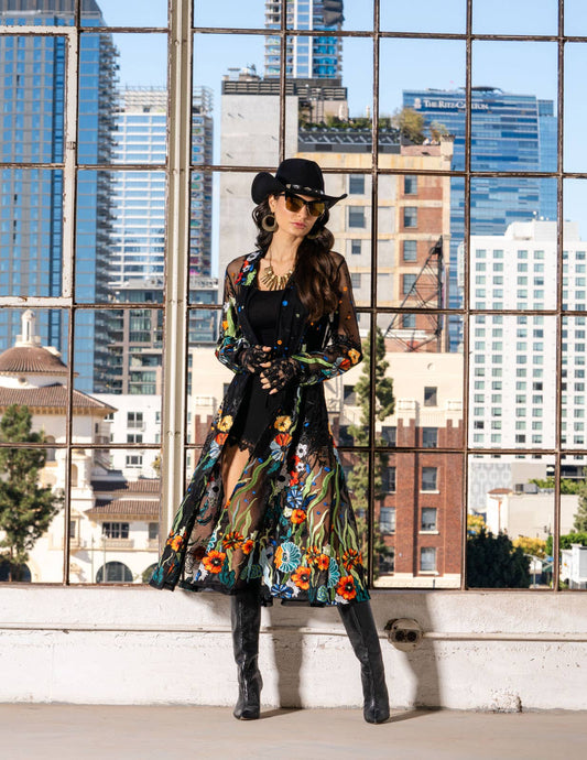 Black Embroidered Sheer Duster