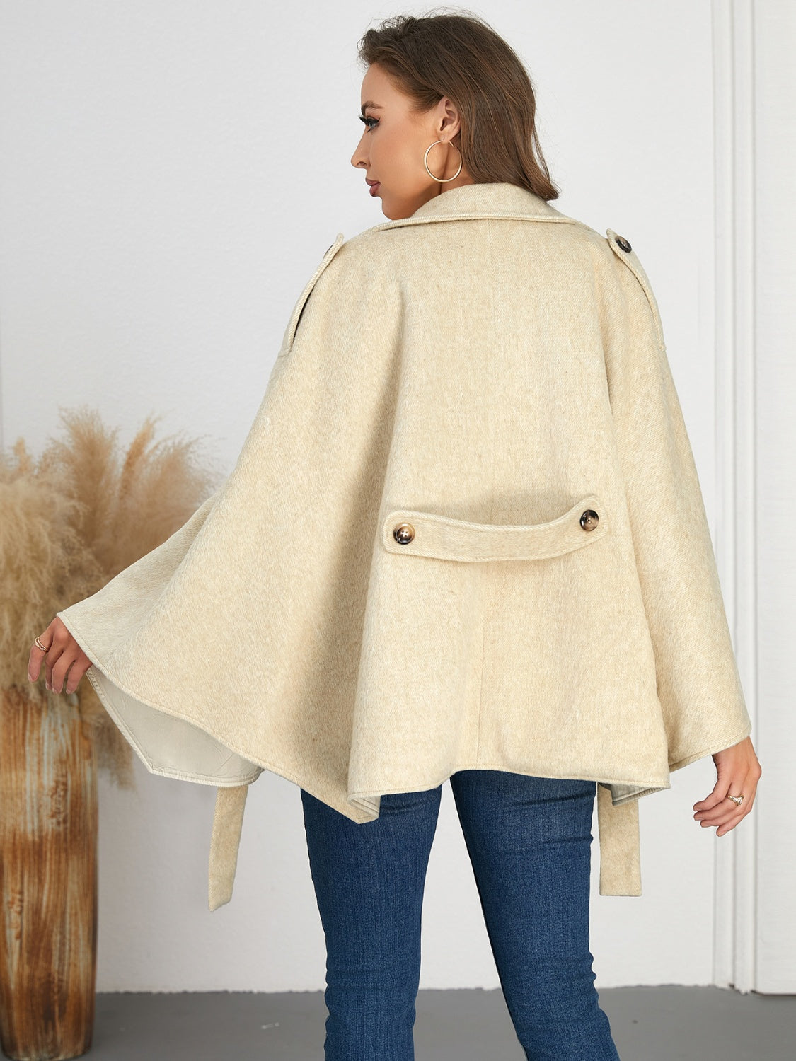 Poncho Double-Breasted Tie Waist