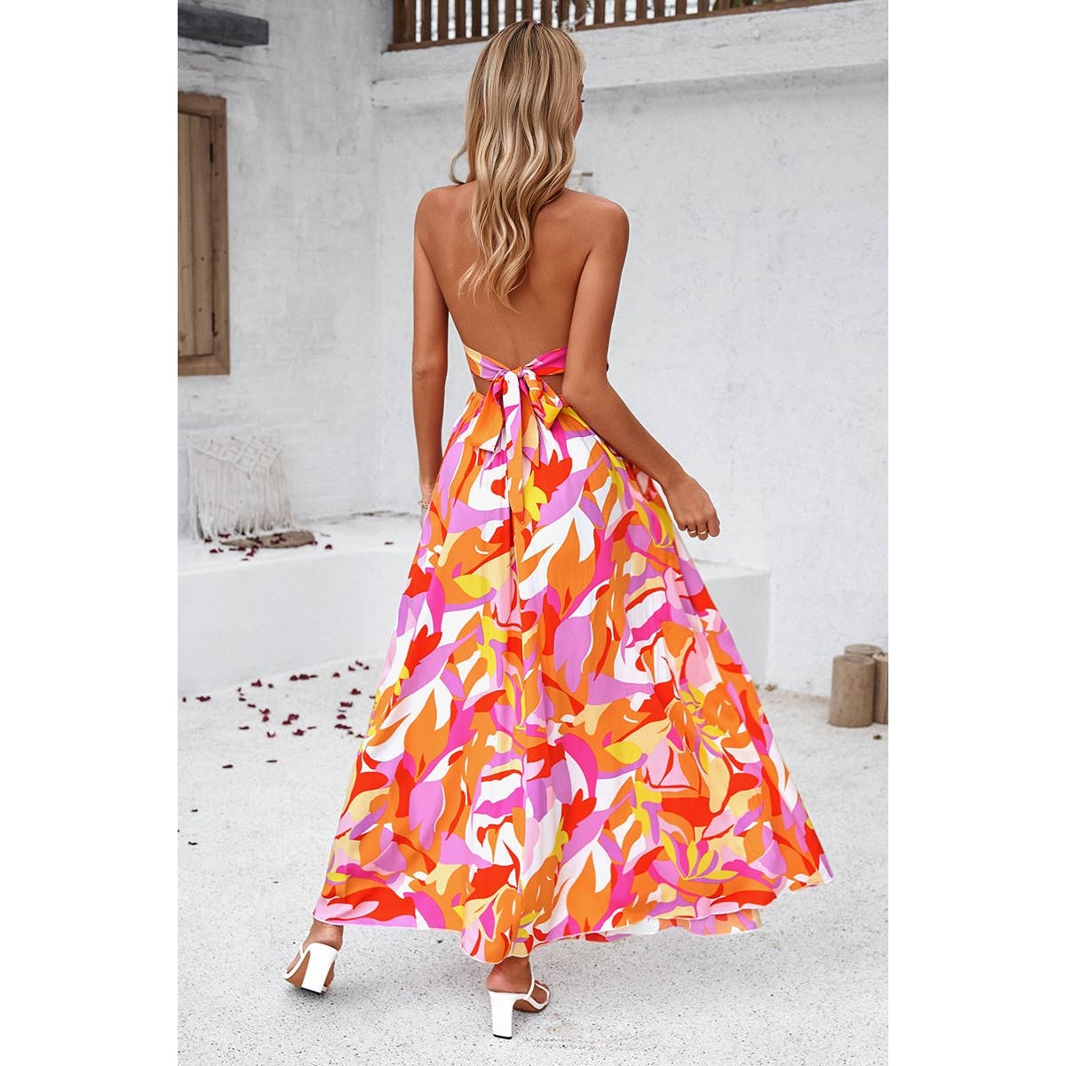 Floral Boho Tie Sleeveless High Waist Maxi Split Dress