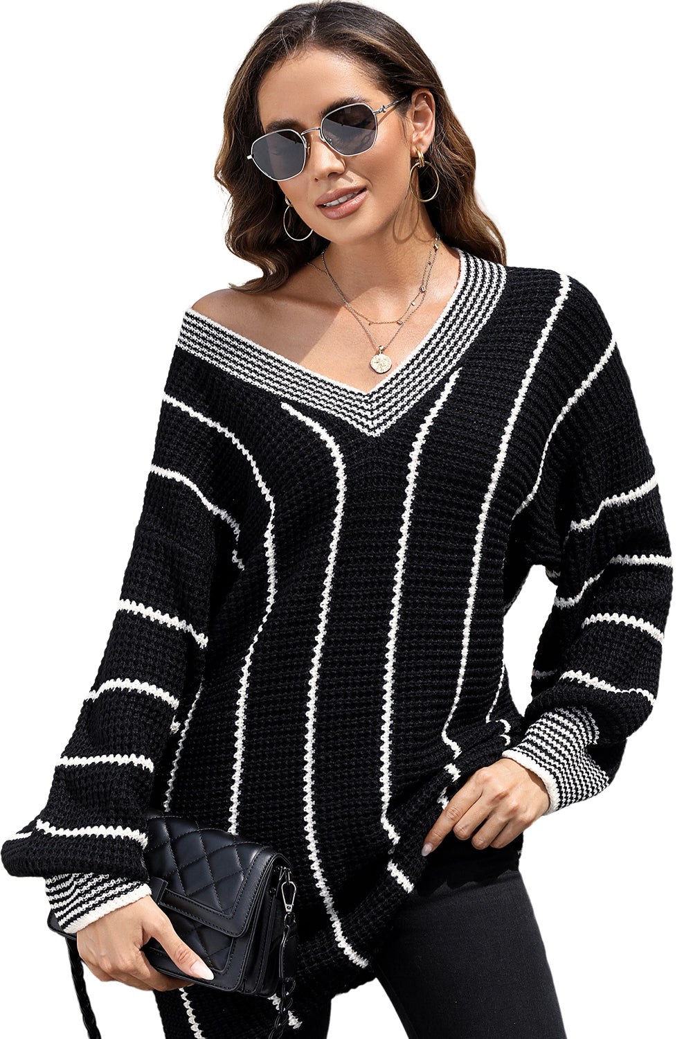 Loose V Neck Tunic Sweater