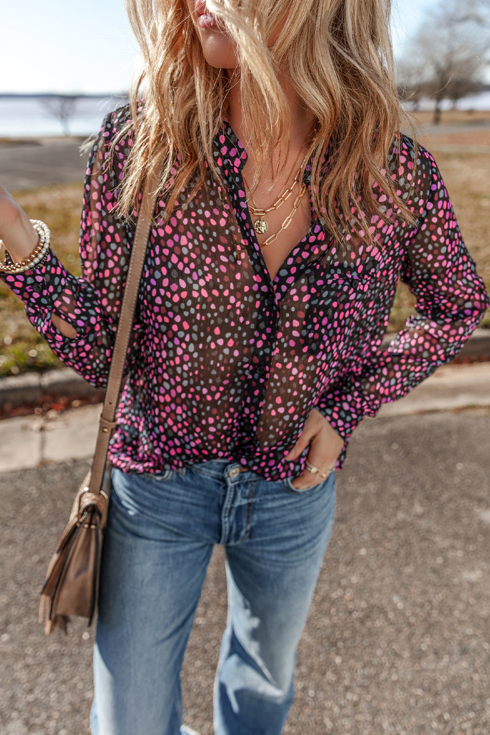 Polka Dot Printed Buttoned Shirt