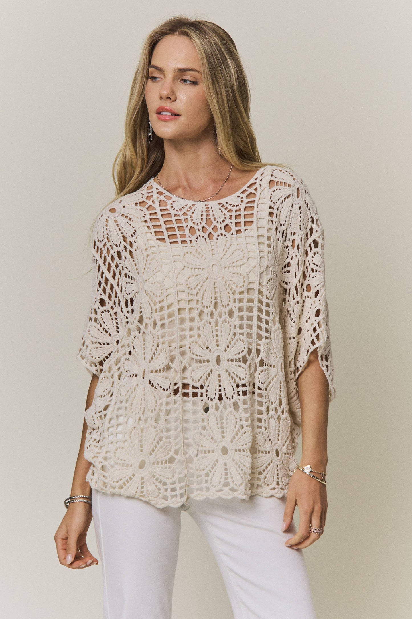 FLORAL CROCHET OPEN-KNIT TOP