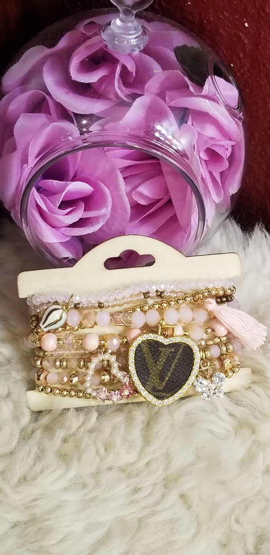 Upcycled LV pink stack bracelets