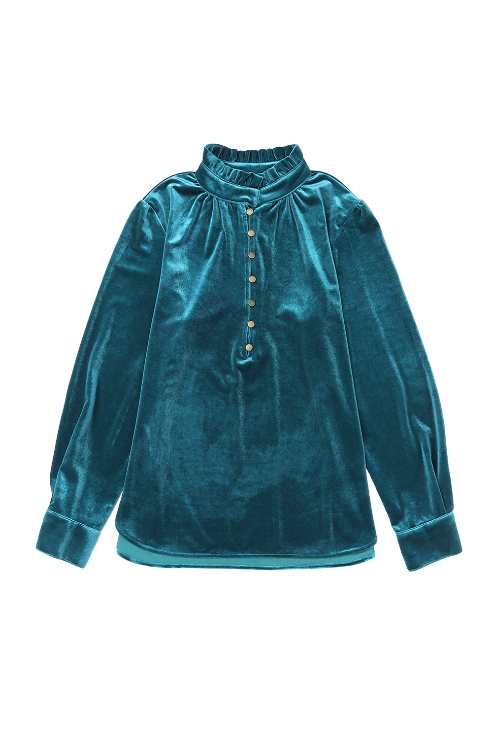 Frilled Buttoned V Neck Velvet Blouse