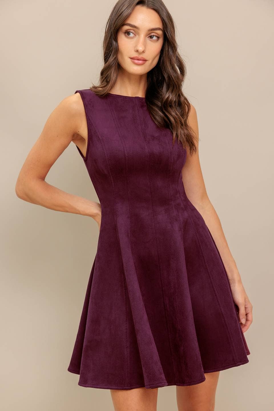 Burgundy Solid Faux Suede Mini Dress