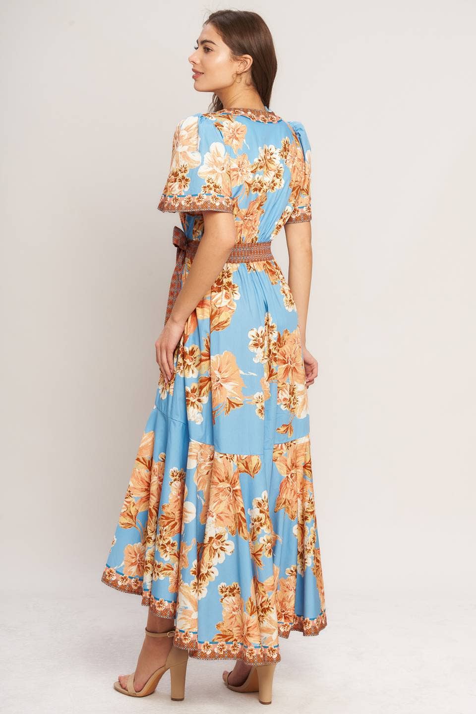 Printed woven hi-lo midi dress