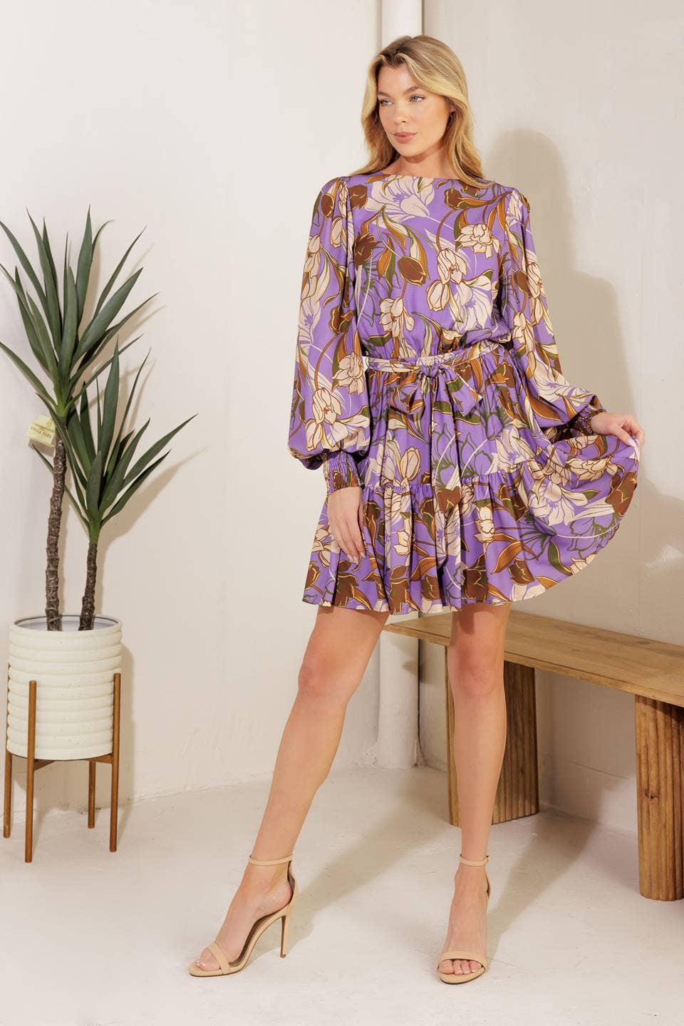 Purple woven mini dress