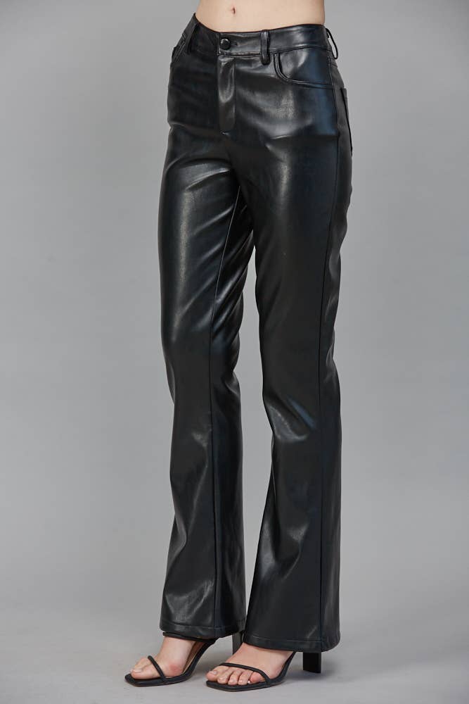 HIGH-WAISTED FAUX LEATHER FLARE PANTS FP60117