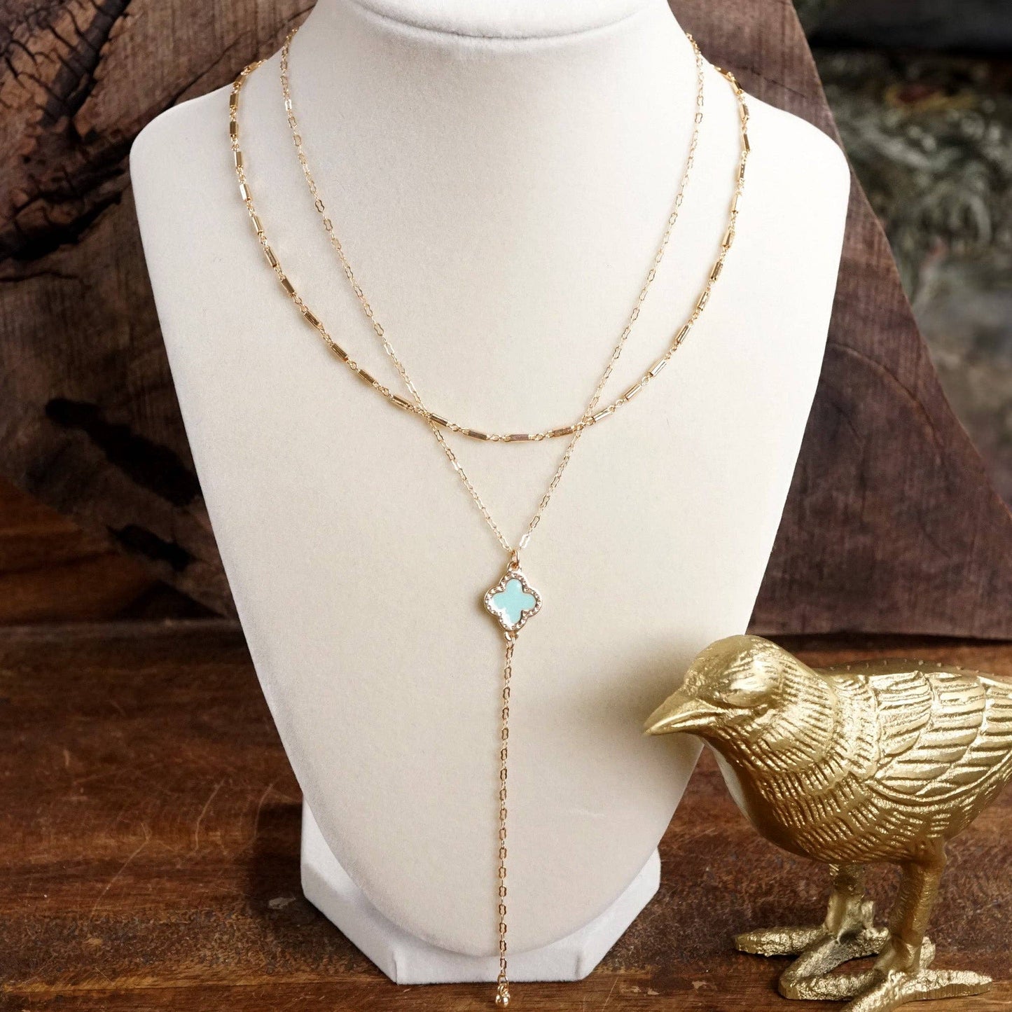 Clover Lariat Dainty Layered Necklace – Gold Tone & Color Options
