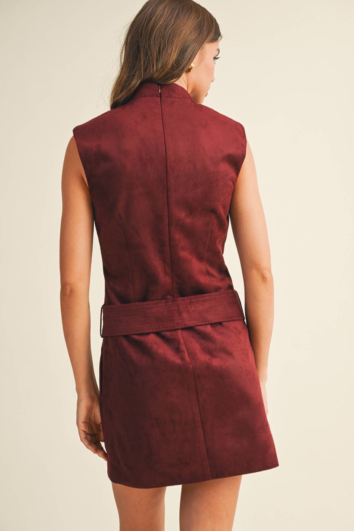 Belted Suede Mock Neck Dress