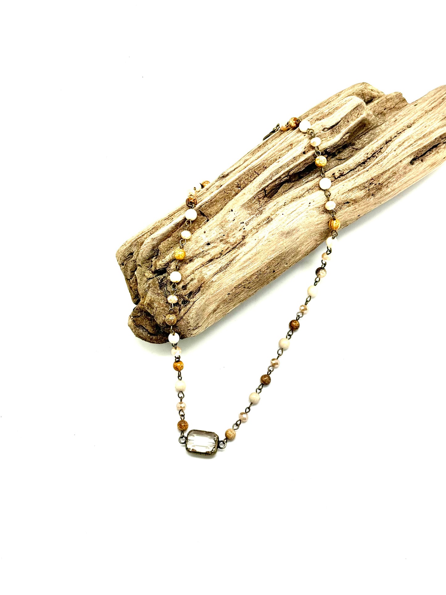 Necklace Picture Jasper(3mm) Picture Sq.GlassDrop 20”w/2”ext