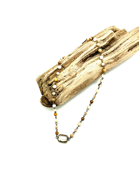 Necklace Picture Jasper(3mm) Picture Sq.GlassDrop 20”w/2”ext