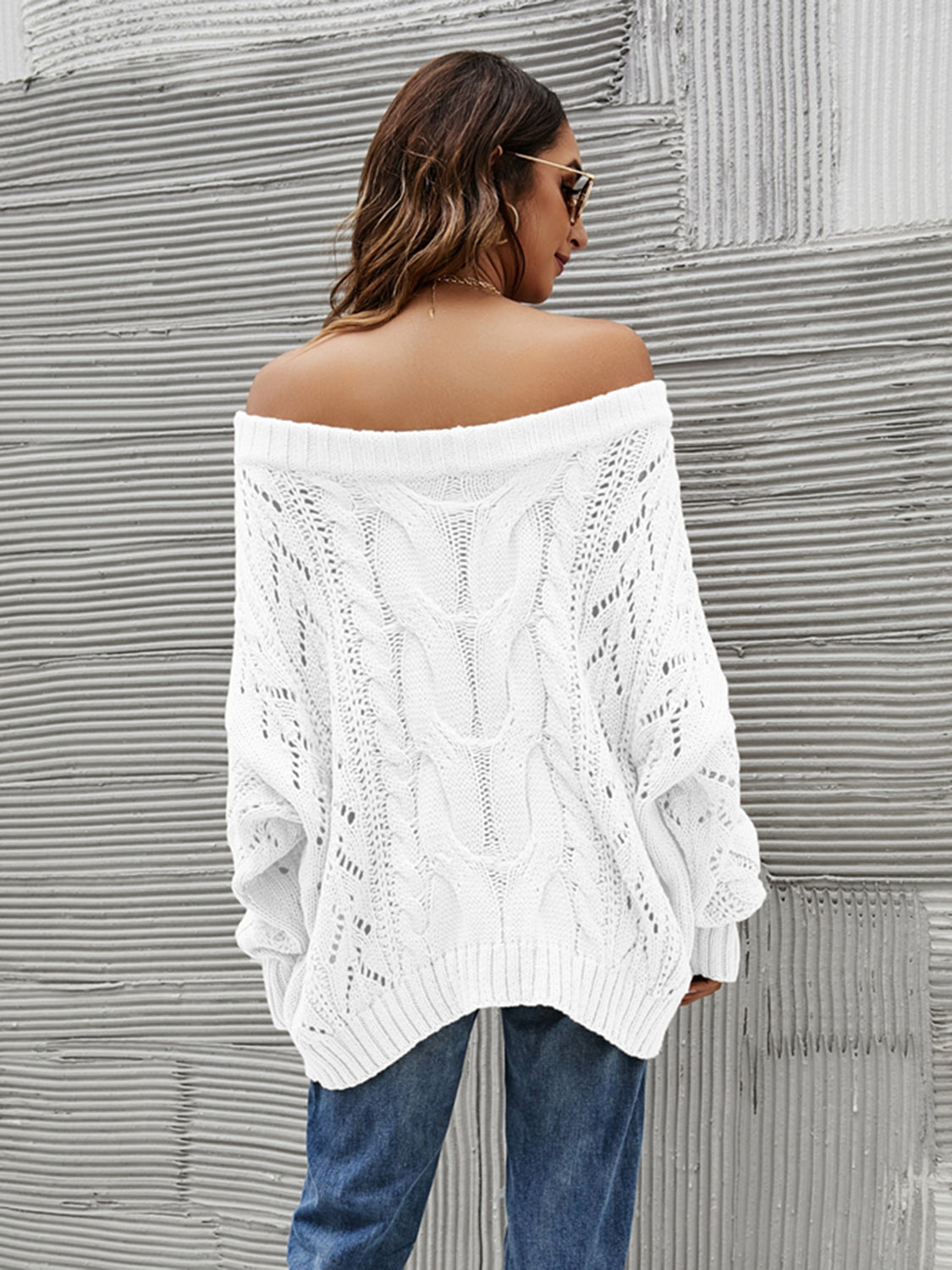 Knit Openwork Off-Shoulder Sweater