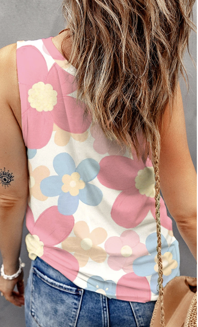 Floral Print Round Neck Sleeveless Top