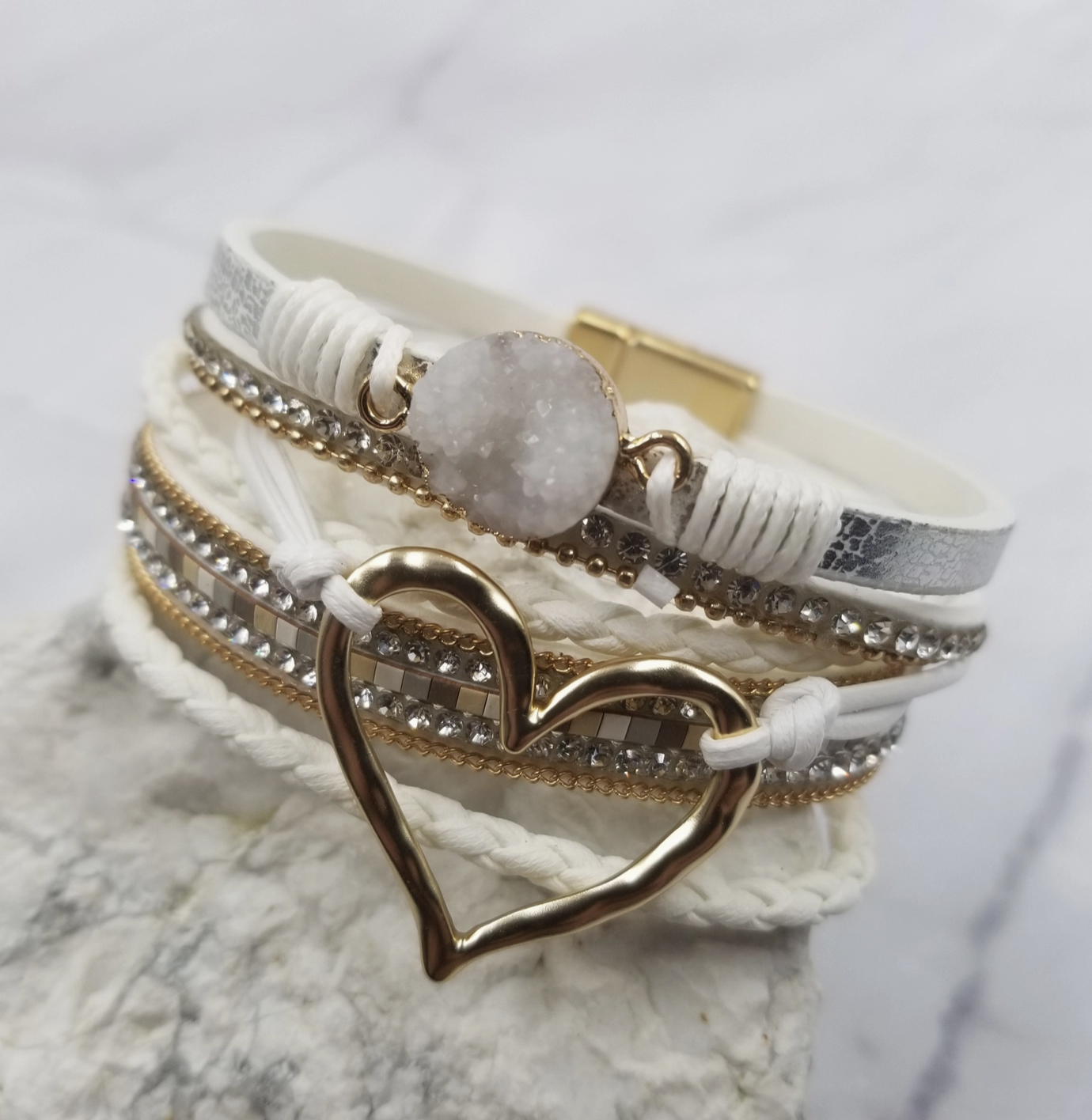 Crystal Heart with Magnetic Snap Bracelet